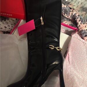 Rampage Black Heeled Boots with Gold Accent